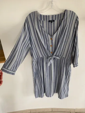 Robe manche longue Bonobo bleu rayé crème