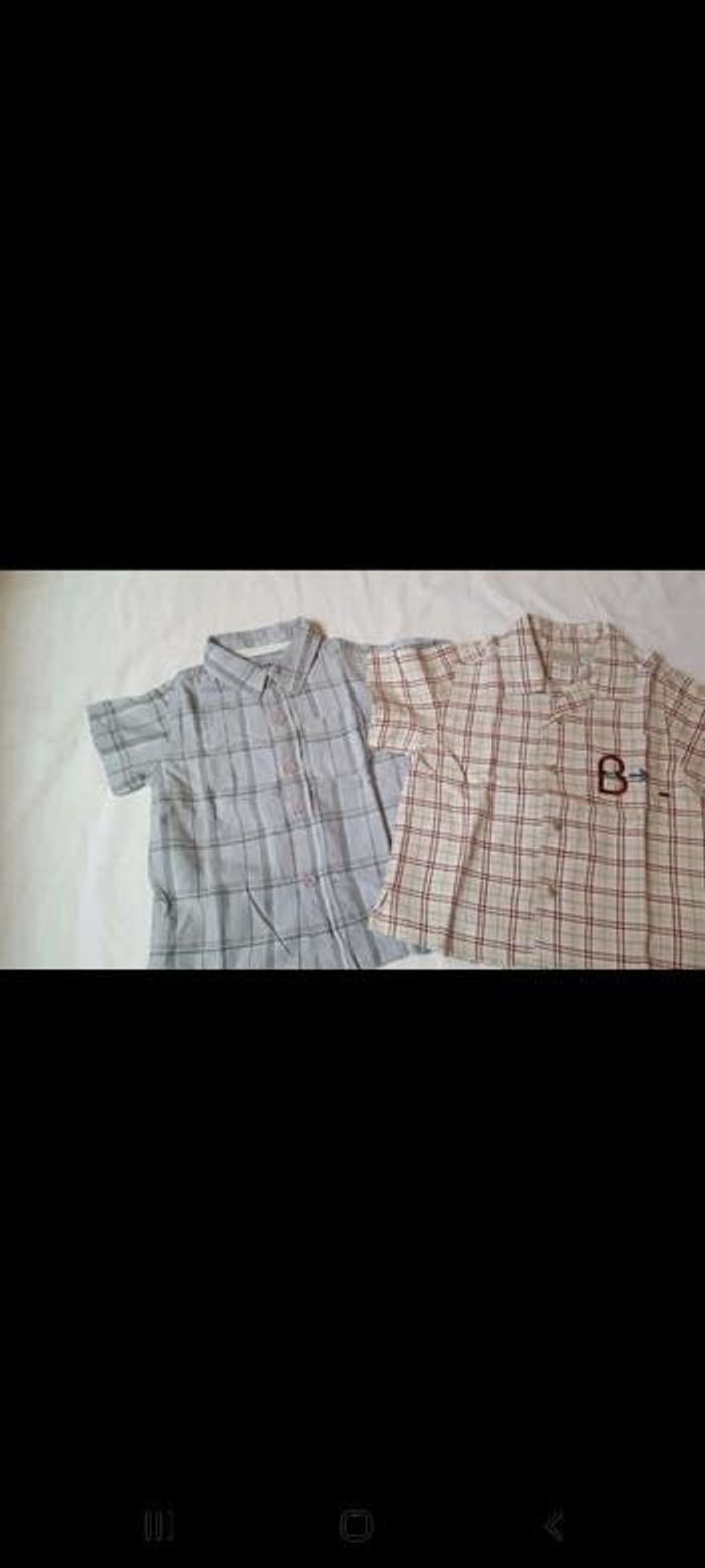 Lot de 2 chemises beige et bleu à carreaux 6 mois