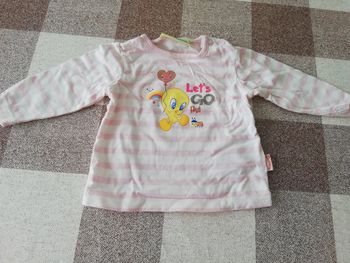 TS manches longues rayé rose/blanc Titi 9 mois