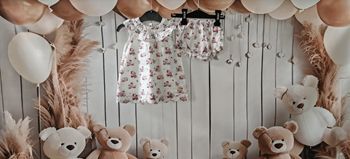 Ensemble fille robe et culotte chatons lapins 50 cm