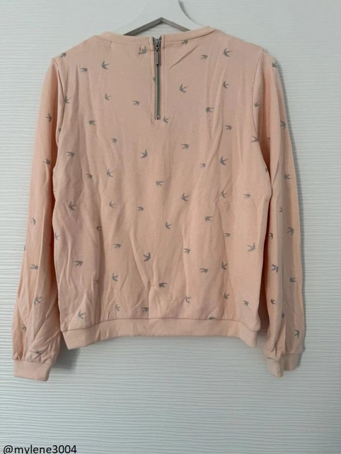 Sweat rose abricot motifs oiseaux et écritures à manches longues et fermeture éclair dos - photo numéro 5