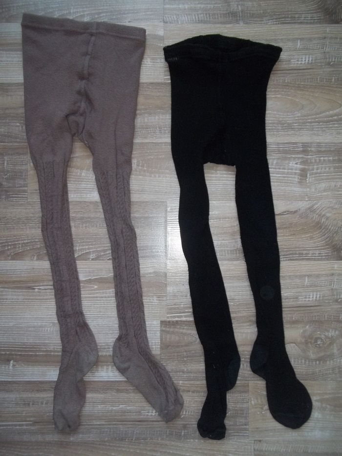 Lot collants côtelés marron clair et noir 27/30 4/6 ans