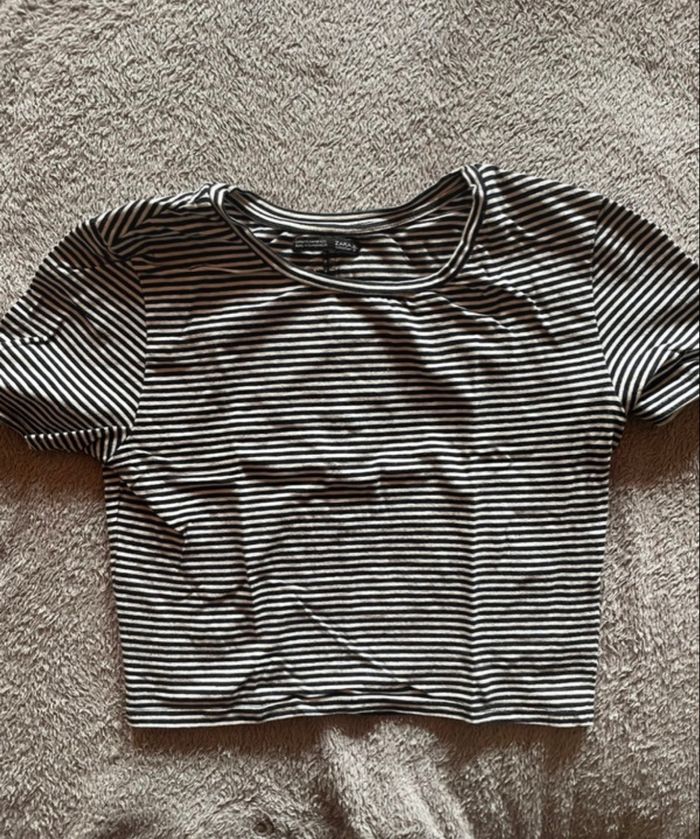 top court rayé ZARA - bleu marine & blanc, taille M