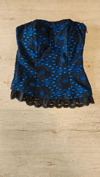 Bustier bleu foncé avec dentelle noire, Made In Italy, taille XS/S, nickel