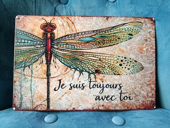 Plaque métal citation libellule neuve 20x30cm
