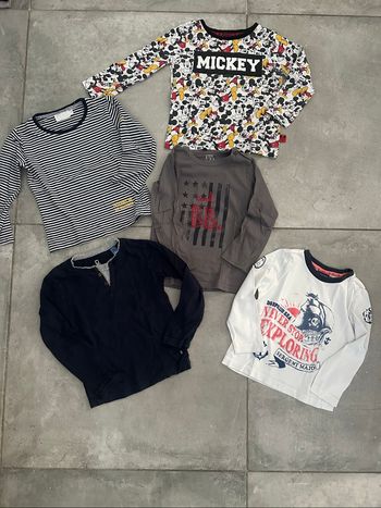 Lot de 5 T-shirts manches longues taille 3 ans, Mickey Disney, interdit de me gronde, sergent major, okaidi