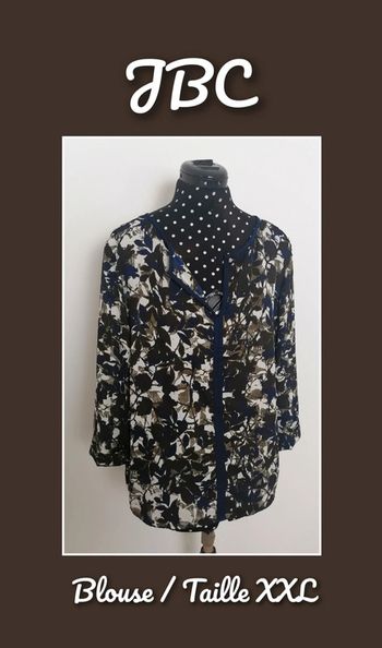 Blouse bleu kaki blanc motif feuilles fluide Taille XXL JBC