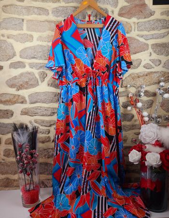 Robe longue manches volantées multicolore Femme taille 54 marque Boohoo 💎