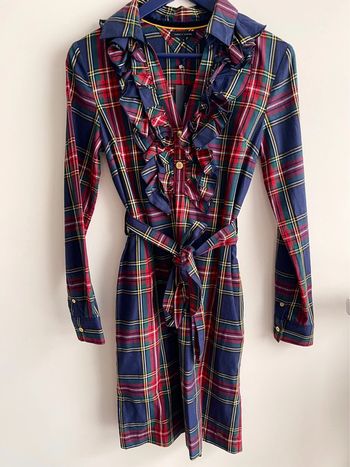 Luxueuse robe d’automne- hiver Tommy Hilfiger avec col jabot et ceinture à nouer en coton et laine