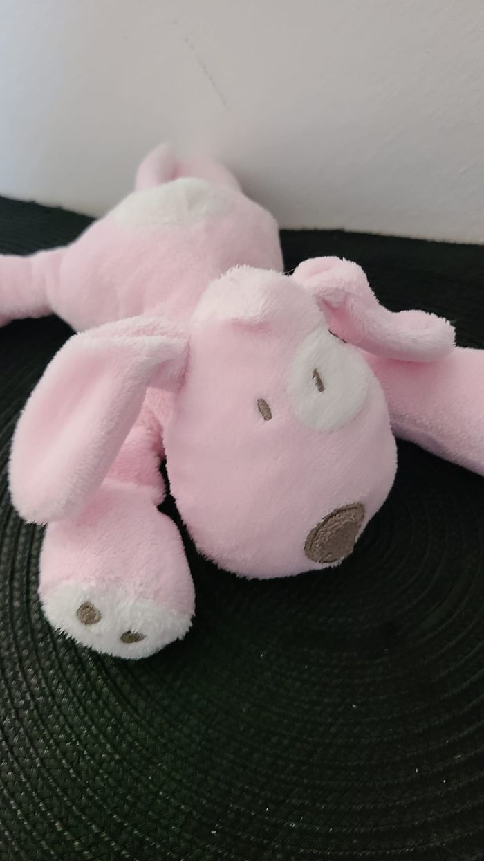 Doudou Chien OBAIBI OKAIDI rose blanc cocard L 22 cm