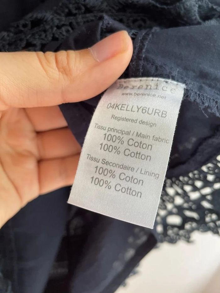 Robe bleu marine Bérénice à broderies et dentelle – Taille 38 - photo numéro 7