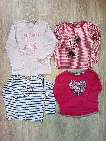 Lot 4 t-shirts manches longues et trois quarts fille 4 ans rose rouge bleu blanc rose