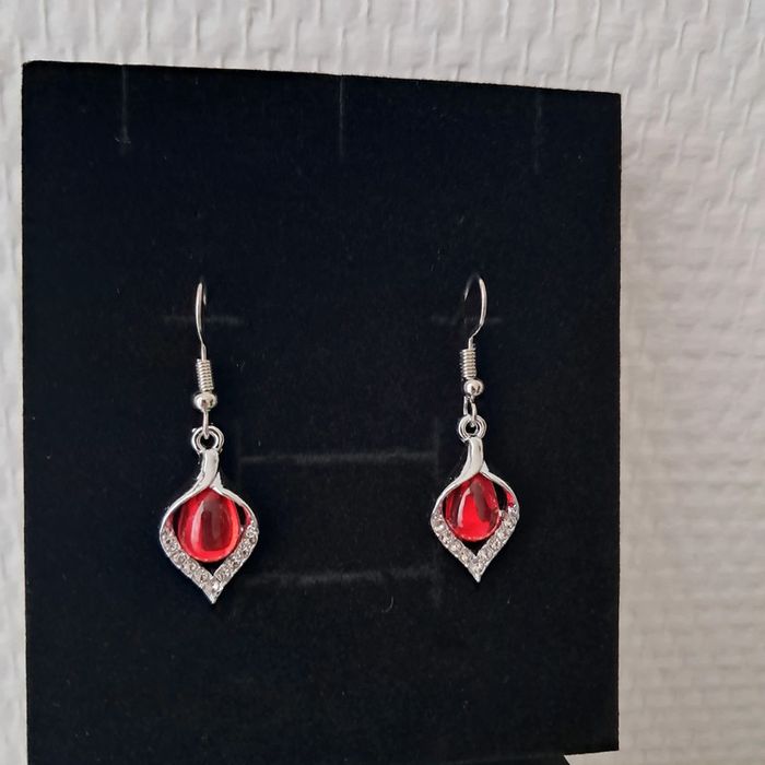 Parure argenté et rouge et strass En acier inoxydable - photo numéro 4