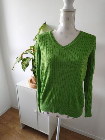 Pull vert col V torsadé | Kim Rogers | Femme taille M | Très bon état