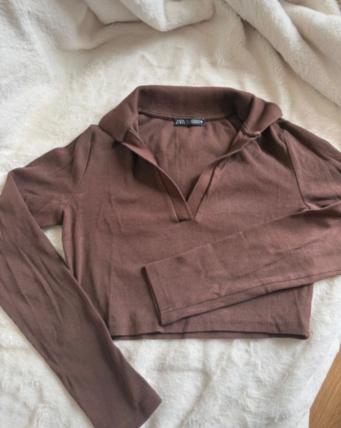 Haut court marron Zara taille 38 - photo numéro 2