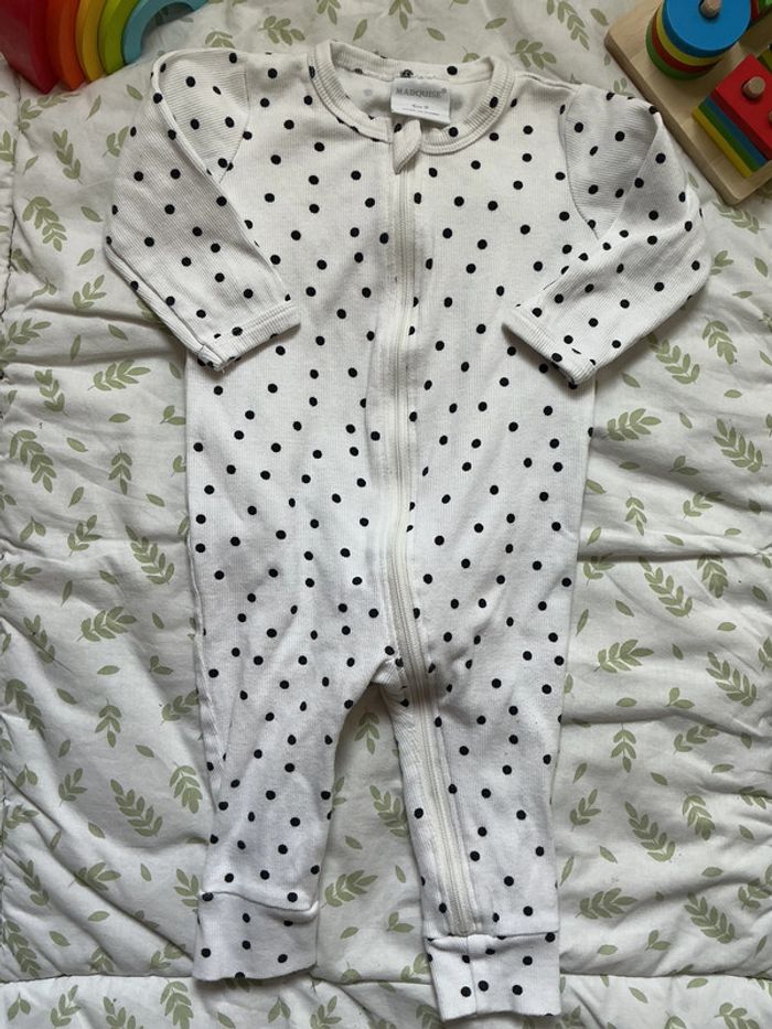 pyjama en coton blanc à pois noir 3 mois marquise - photo numéro 3