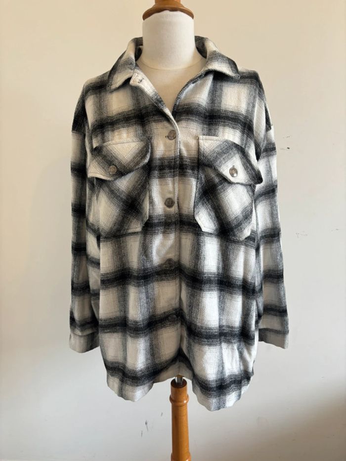 Veste épaisse / surchemise hiver à carreaux gris noir blanc taille XS femme