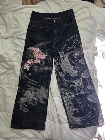 Jean Baggy Style Japonais – Dragon & Broderie Sakura – Y2K