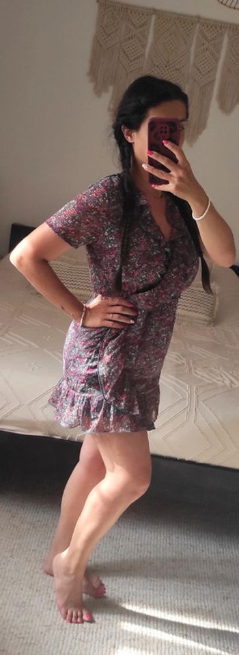 Robe d'été courte Jacqueline de Yong légère fleuri 38 froufrous volants cache coeur