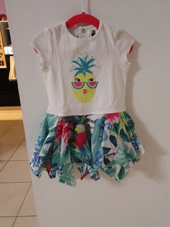 Robe haut ananas et bas a volant végétal  2 ans catimini