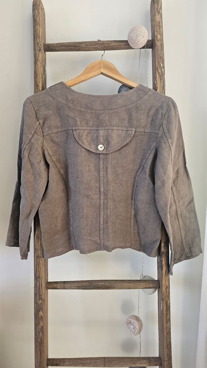 Veste en lin taille 36 S taupe - photo numéro 3