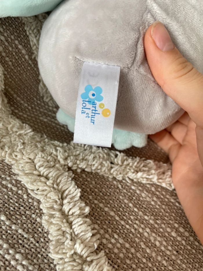 Peluche doudou 21cm Arthur et Lola hiboux bleu et gris étoile très bon état - photo numéro 4