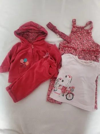 Magnifique lot bébé fille rose motif liberty jogging sweat salopette bandeau haut Dpam 9 mois
