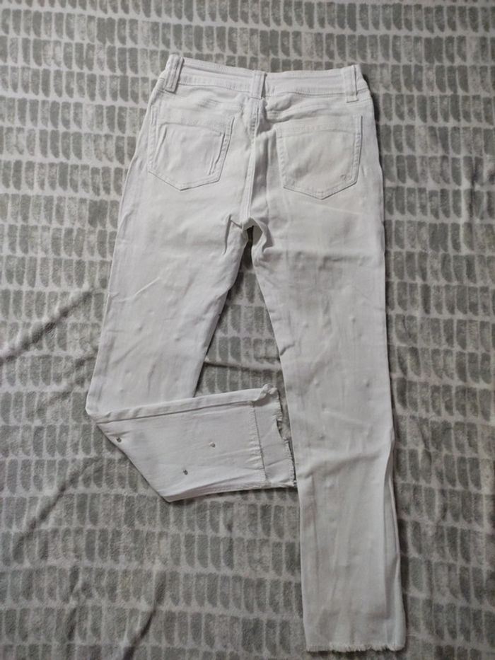 Jeans pantalon blanc stretch effet usé troué perles strass My holly's taille 38 - photo numéro 6