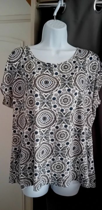 Haut large col rond motif floral esprit bohème bleu femme XXL