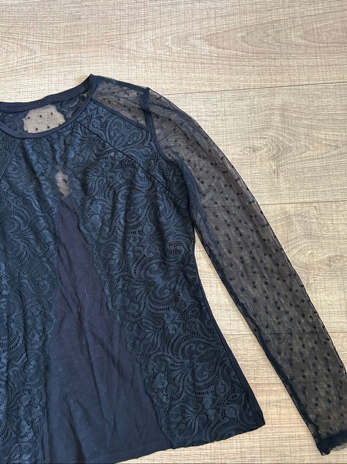 Haut noir avec dentelle et plumetis Morgan taille M TBE - photo numéro 9