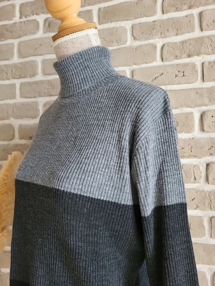 Pull col roulé maille côtelée noire et grise - Pure & Simple Collection - photo numéro 7
