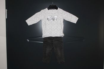T-shirt manches longues et pantalon jean élastique taille 3 mois 59-60 cm