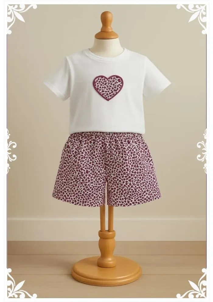 🐆 Pyjama fille 12 ans – Haut Kiabi brodé & short fait main 💜n