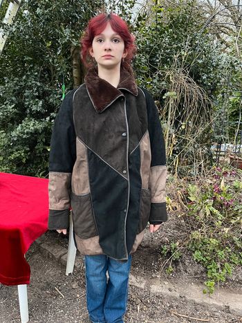 Superbe veste manteaux croute de Bovin doubler fausse fourrure