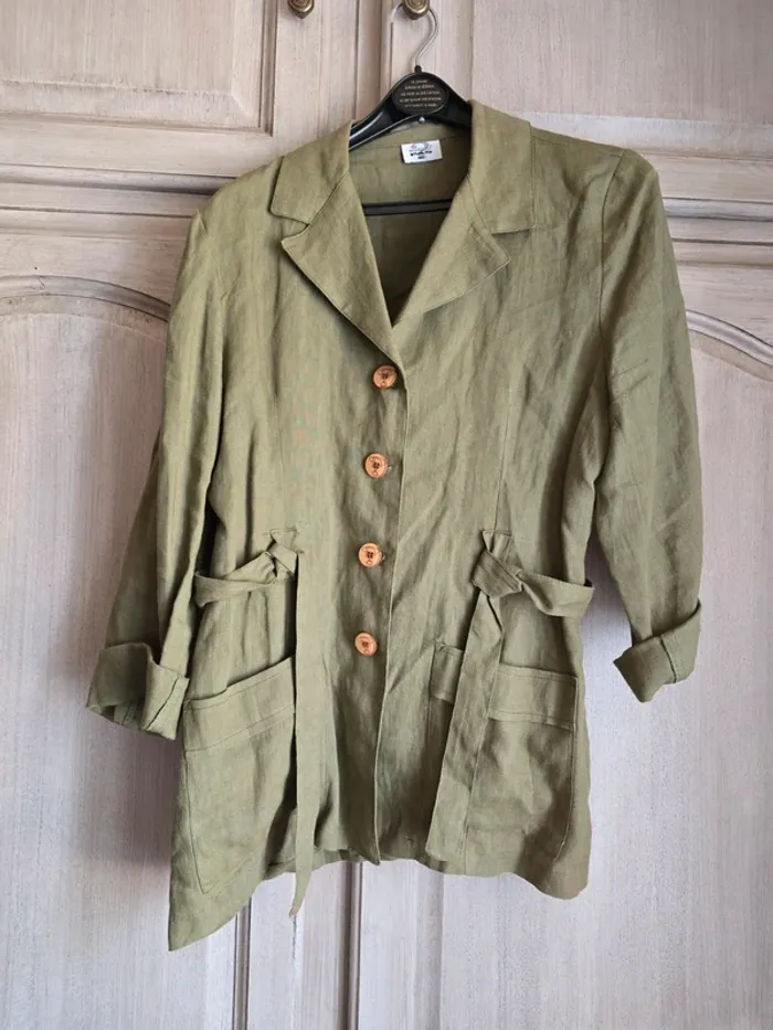 Veste chemise en lin pourquoi pas paris taille 38 kaki
