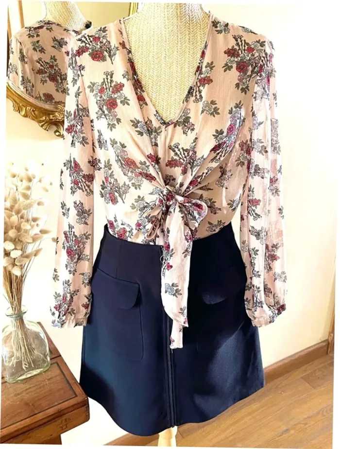 Sublime blouse chemise fluide chic fluide Haut Transparent Floral - photo numéro 8
