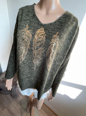 Pull Kaki Plumes Dorées - Taille Unique Neuf