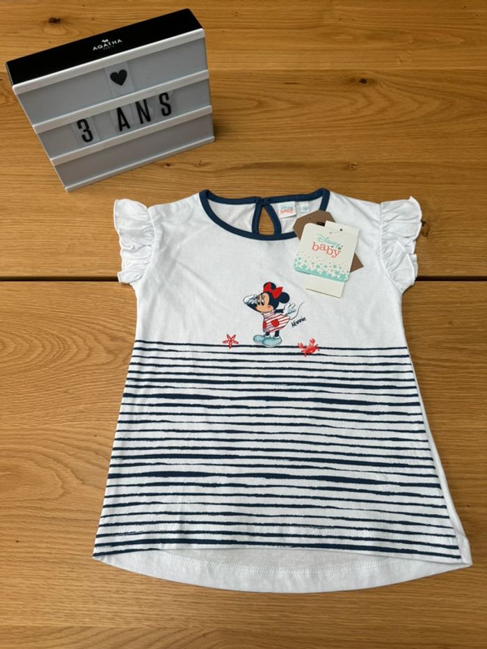 Robe MC marinière avec Minnie blanche/rayures bleues NEUVE - Taille 3 Ans