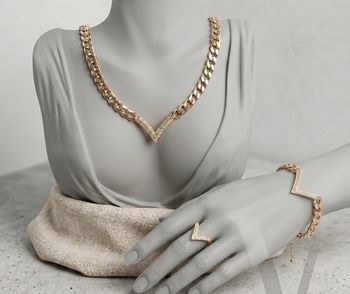 Parure complète "V" Dorée – Collier, Bracelet & Bague