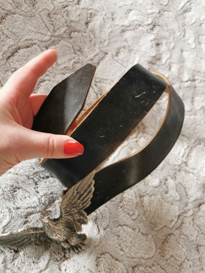 Ceinture vintage en cuir marron boucle en métal - photo numéro 5