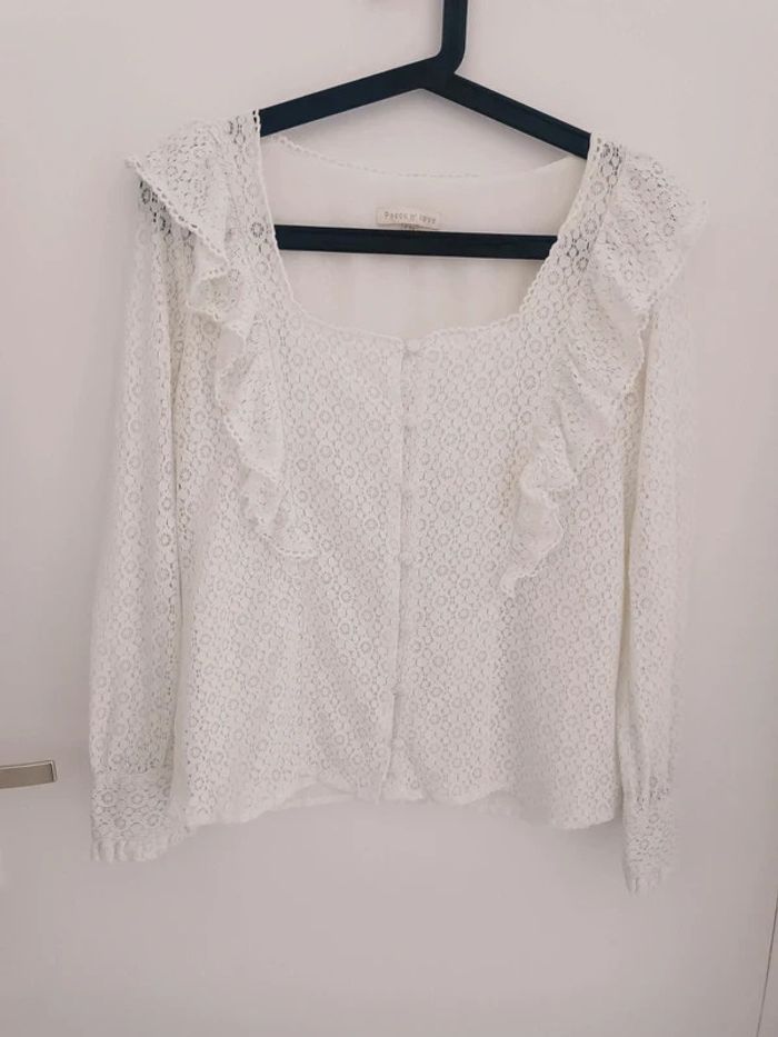 Chemisier blanc dentelle volants et boutons Peace n'Love Taille S/M Neuf - photo numéro 2