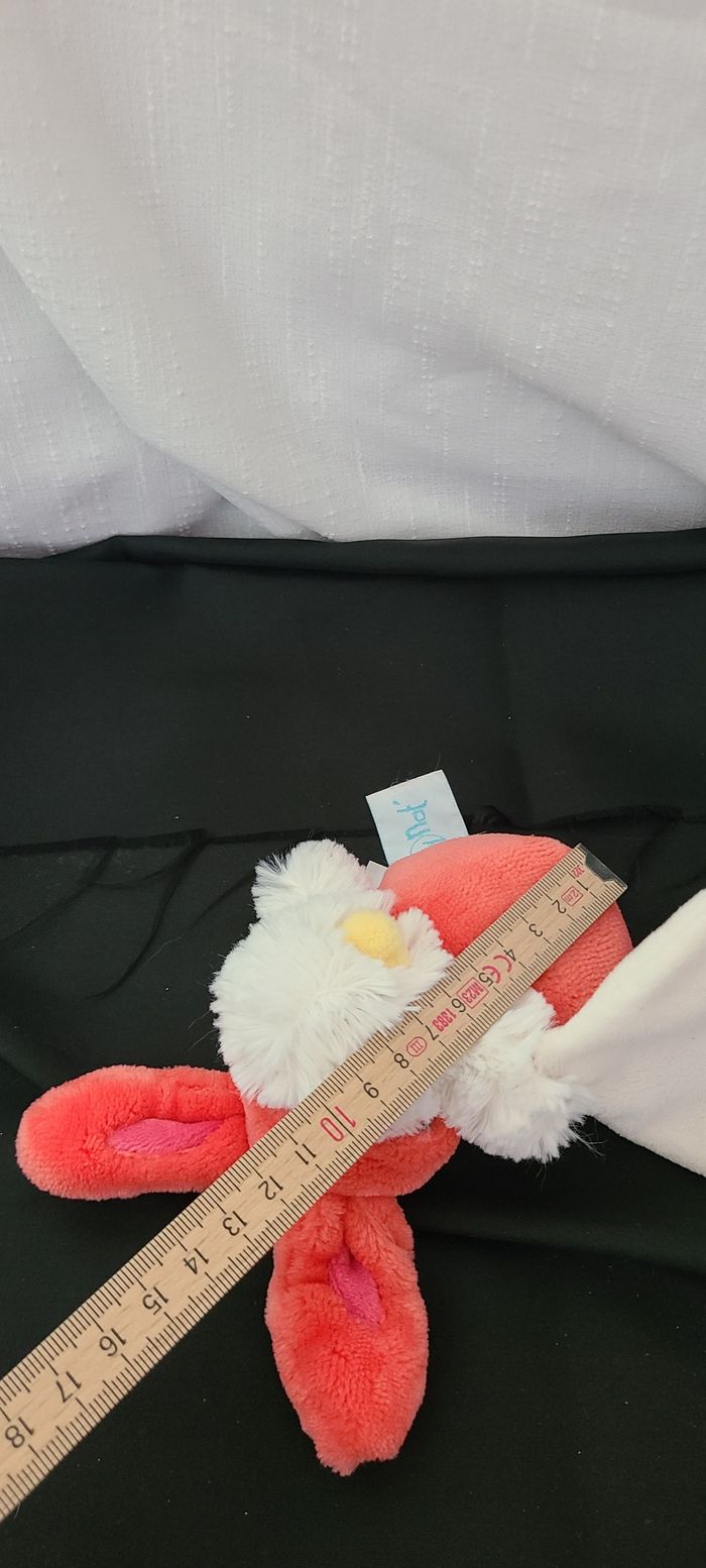 DOUDOU BABY NAT POUSSIN OISEAU CAPUCHE LAPIN OEUF ROUGE ROSE MOUCHOIR BLANC - photo numéro 5