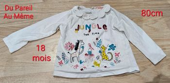 Tee-shirt blanc jungle manches longues. Col fleur genre col claudine. Du Pareil Au Même 18 mois 80cm