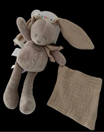 ❤️B4898 Doudou Plat Mouchoir Lapin Mocca Beige Gris Nez Cœur Babynat Baby Nat
