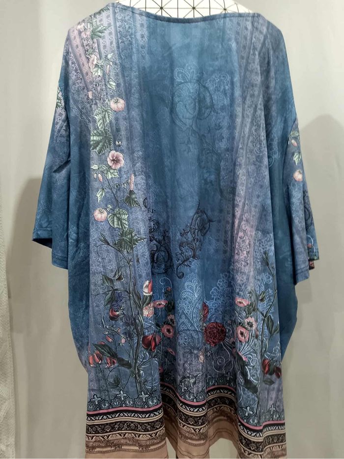 T-shirt rétro à imprimé floral bleu et rose grande taille 58 manches courtes coupe décontractée - photo numéro 3