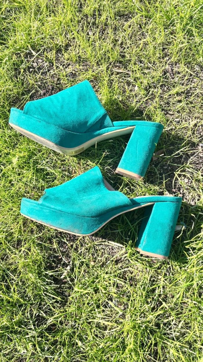 👠 mules verte turquoise talon carré pointure 41 #sweetshoes - photo numéro 3