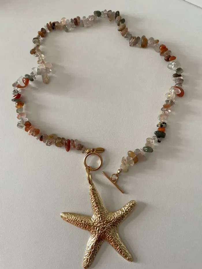 Collier pierre naturelles & pendentif étoile de mer dorée - photo numéro 7