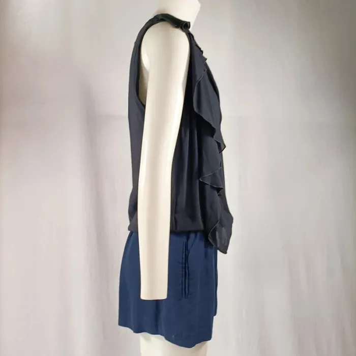 Combishort Maje bleu marine drapé à volants – taille 38 fluide - photo numéro 5