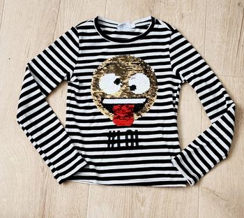 T-shirt manches longues fille blanc et noir rayé taille 5/6 ans emoji 🤪 taille