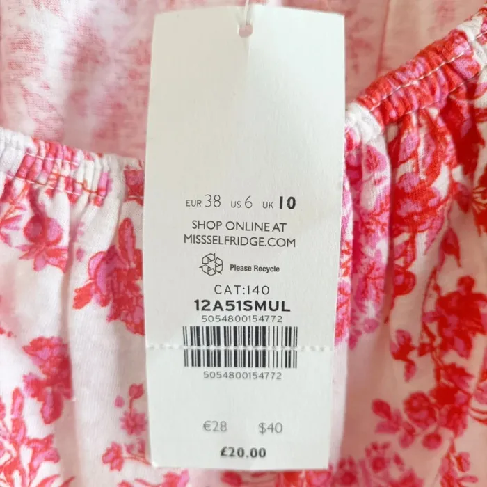 Blouse épaules dénudées motif floral rouge blanc rose Miss Selfridge, taille 38 Neuve A518 - photo numéro 11